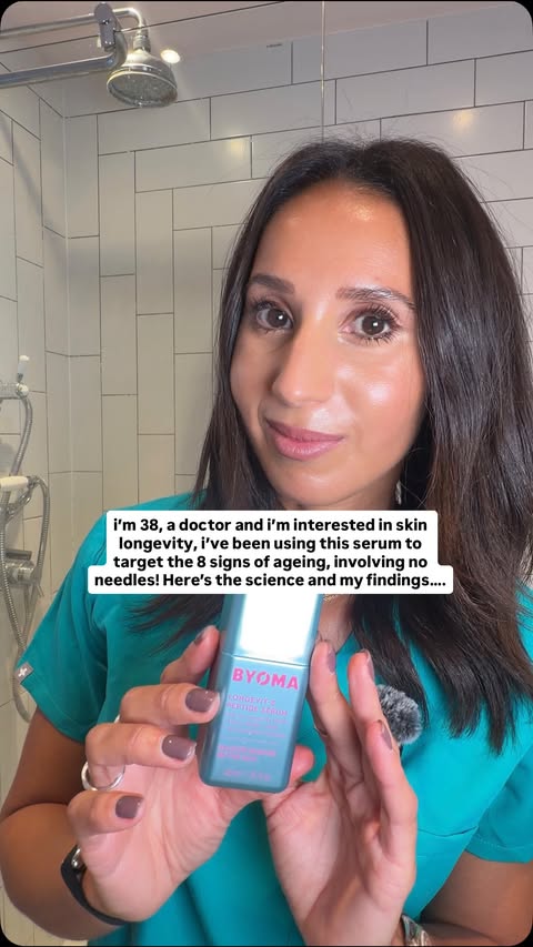 Instagram post by @dr.zara.lifestyle for BYOMA. Caption reads: [...] I stand by this. This serum designed by....