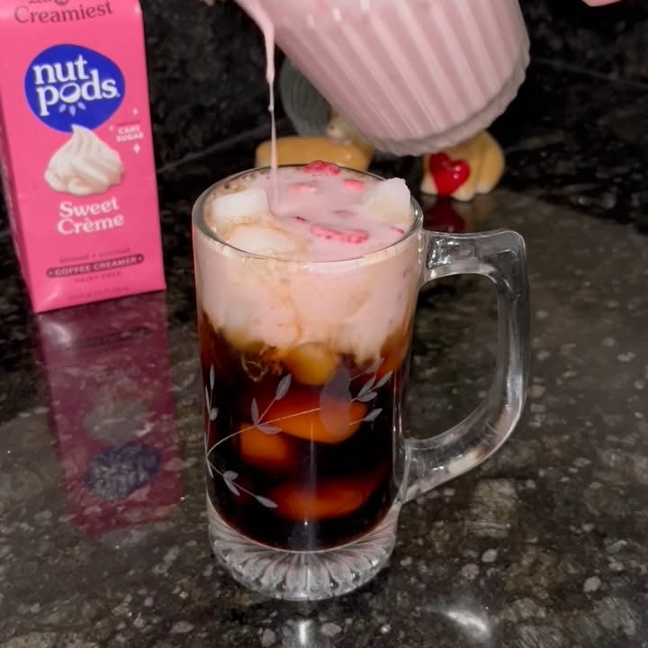 Instagram post by @maritzarubalcava_ for nutpods. Caption reads: @nutpods Pink coffee with my favorite....