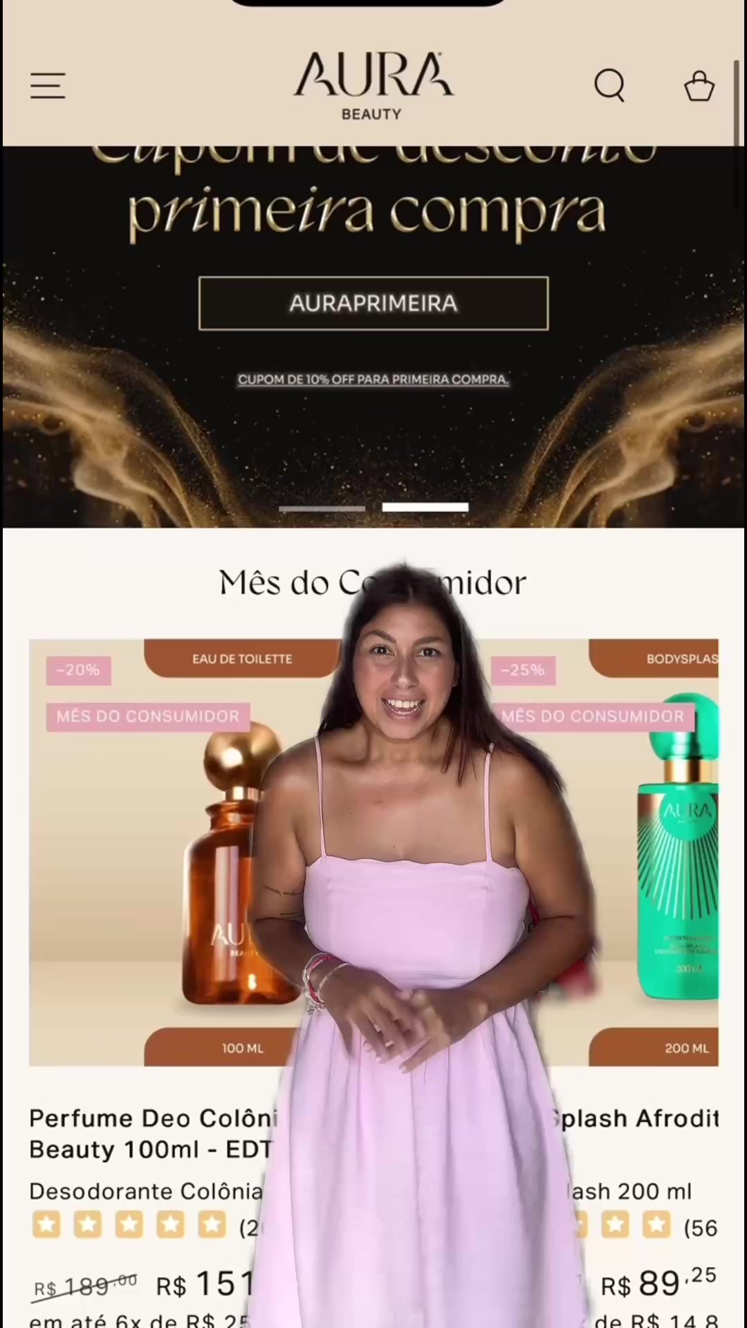TikTok post by @cavalcantibea for Aura Beauty Club. Caption reads: @AURA Beauty 🏷️BIACAVALCANTI.