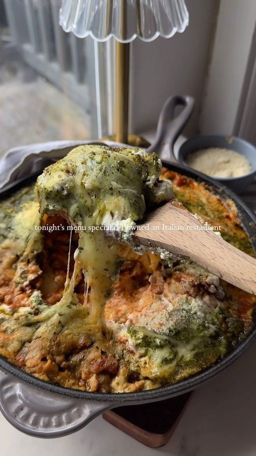 Instagram post by @kaylacappiello for Premio Foods. Caption reads: ✨ 1 Pan, 6 Ingredients, 45 Minutes ✨ Your new....