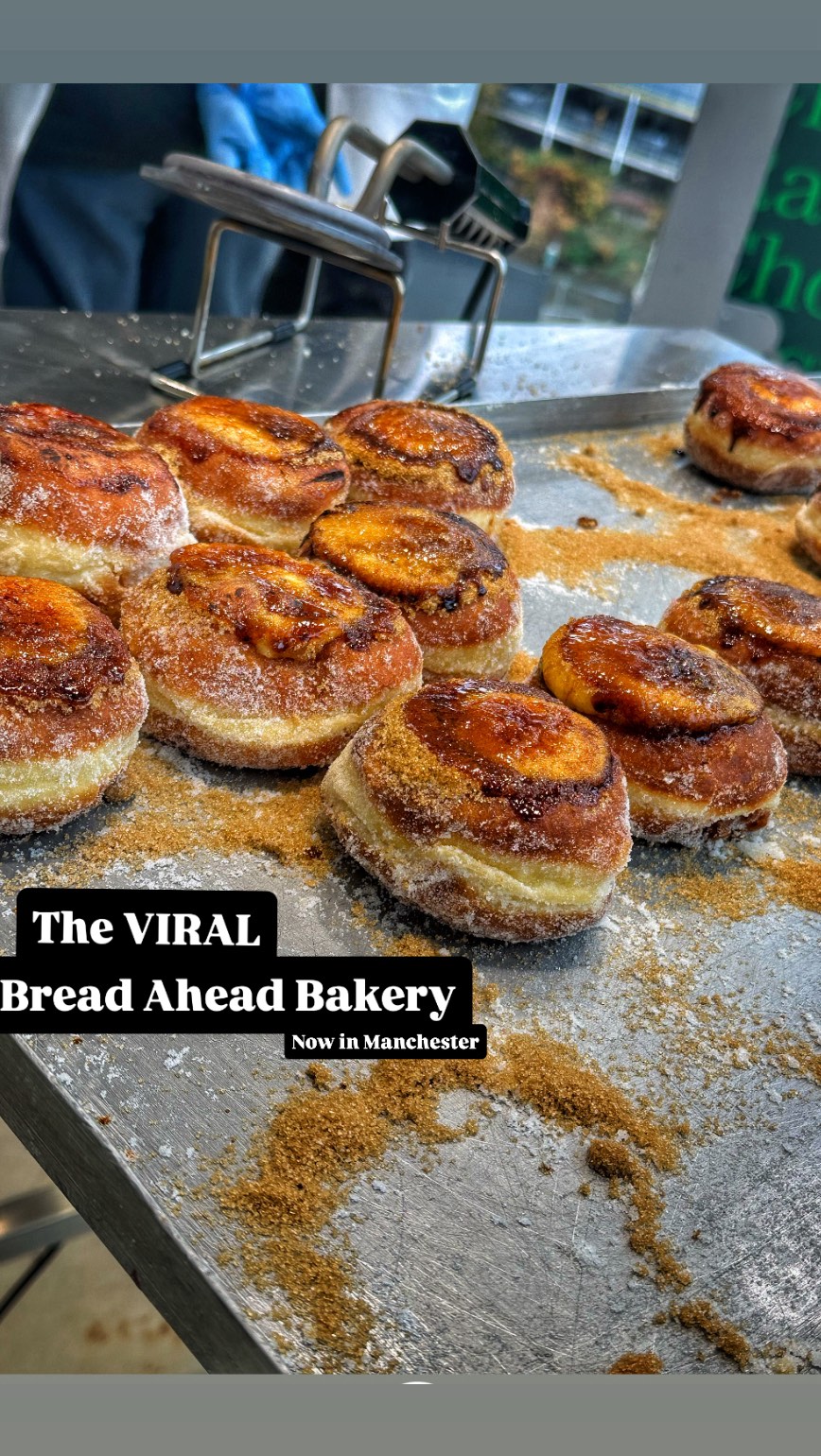 Instagram post by @mcr.foodie for Bread Ahead. Caption reads: AD | The viral @breadaheadbakery have opened a pop....