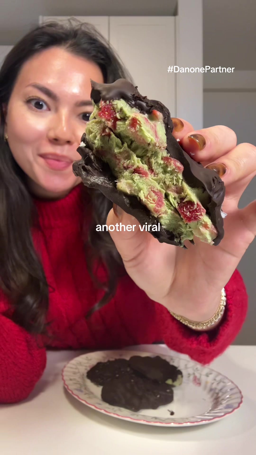 TikTok post by @gwynethyuma for Silk. Caption reads: #DanonePartner finally trying the viral chocolate....