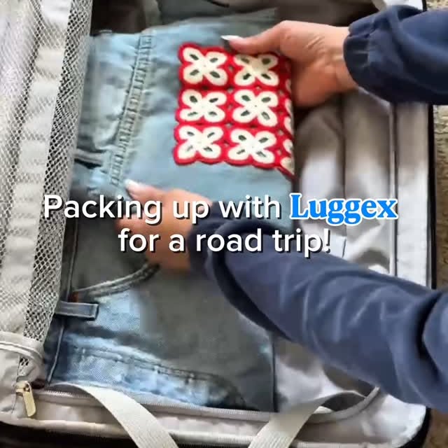 Instagram post by @hellomervek for LuggeX. Caption reads: Packing up with Luggex for the ultimate road trip....