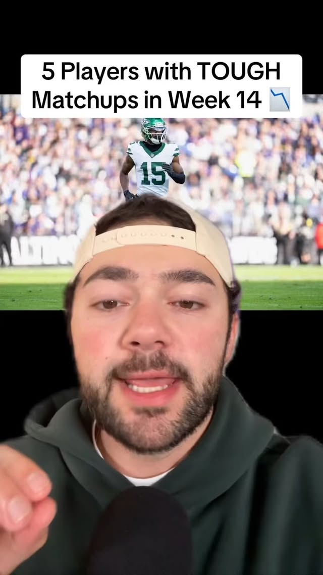 Instagram post by @loebsleads for Yahoo. Caption reads: These players have TOUGH matchups in Week 14 😬.