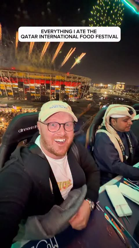 Instagram post by @eatingwithtod for Visit Qatar. Caption reads: [...] Would you dine 40m in the sky!? 🤔 📍....