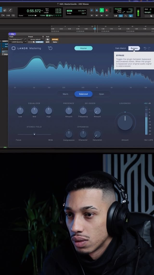 Instagram post by @jovemcj for LANDR. Caption reads: E aí, já testou o Landr Mastering? #landr....