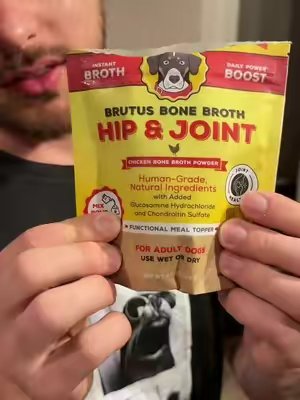 TikTok post by @racheldoll86 for Brutus Broth. Caption reads: [...] #bone #broth #topper #dogsoftiktok @Brutus....