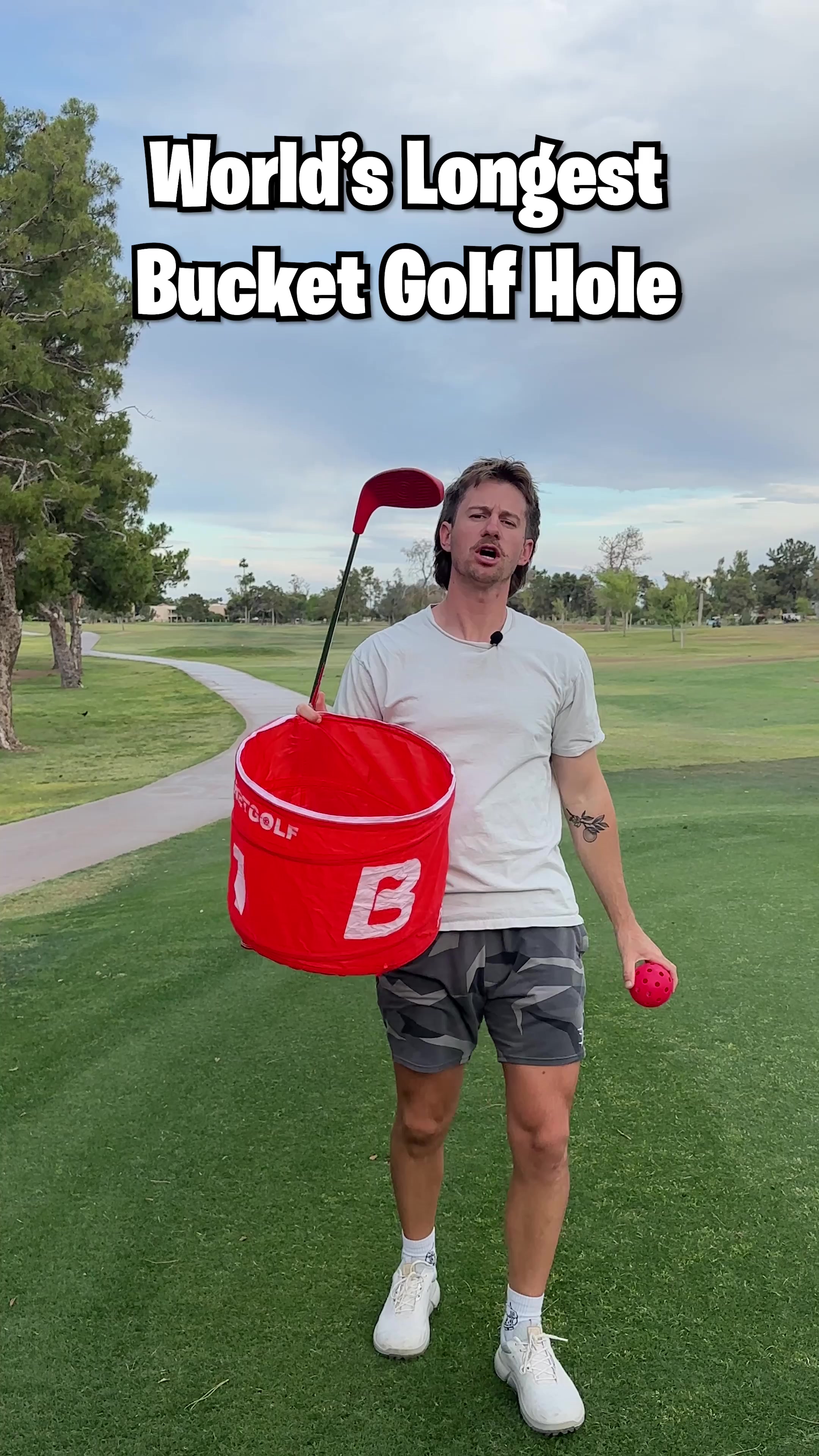 TikTok post by @samjagodagolf for Bucketgolf Game. Caption reads: Today I played the longest hole of @BucketGolf....