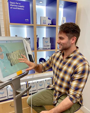Instagram post by @brantdaugherty for SmileDirectClub. Caption reads: When I was on Pretty Little Liars, they wrote....
