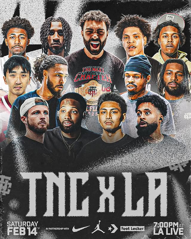 Instagram post by @dfriga98 for Foot Locker. Caption reads: [...] over LA Live. TNC X LA presented by....