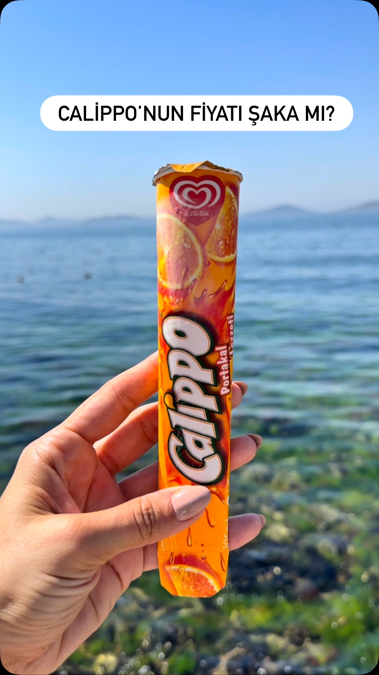 Instagram post by @tadinasilmis for Migros. Caption reads: ⛄️Sen Calippo sun kendine gel, 100₺ fiyat nedir ya....