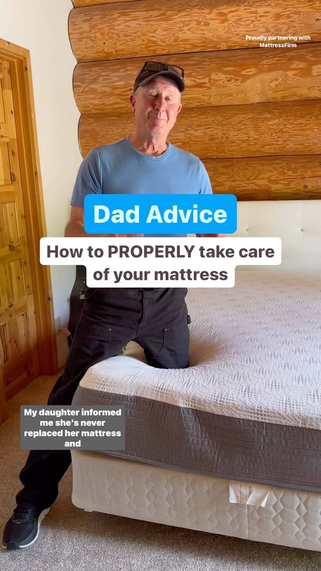 Instagram post by @dadadvicefrombo for Mattress Firm. Caption reads: I was slightly horrified to see the tag on my....