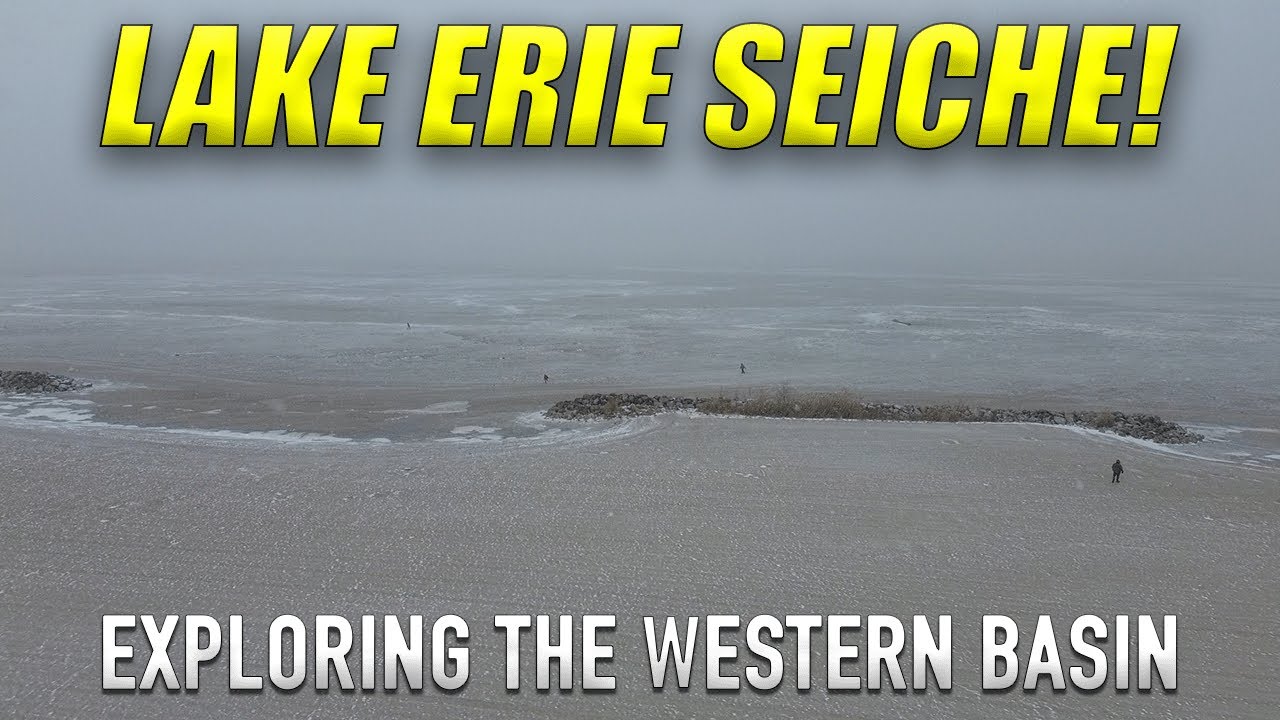 YouTube post by @TooManyHobbies for Audiio. Caption reads: Lake Erie SEICHE in the WESTERN BASIN!.