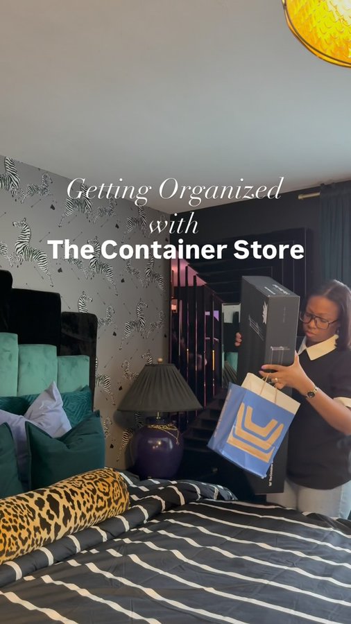 Instagram post by @stephaniemichelle_athome for The Container Store. Caption reads: Stepping up my organization game with....
