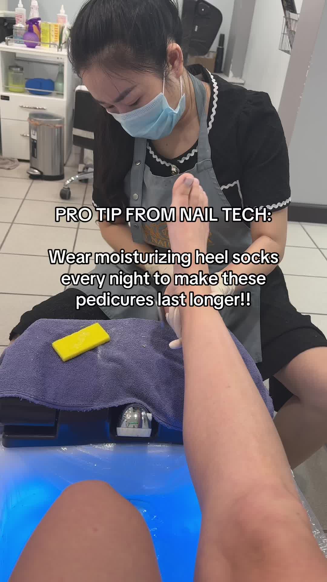 TikTok post by @healinghealsmama for Dr. Frederick's Original. Caption reads: PRO TIP FROM NAIL TECH: Wear moisturizing heel....