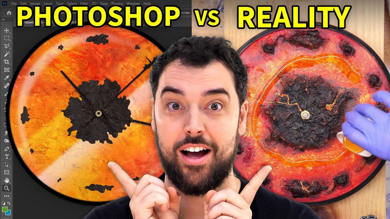 YouTube post by @EvanandKatelynUncut for Glowforge. Caption reads: DIY Lava Resin Clock (that glows!).