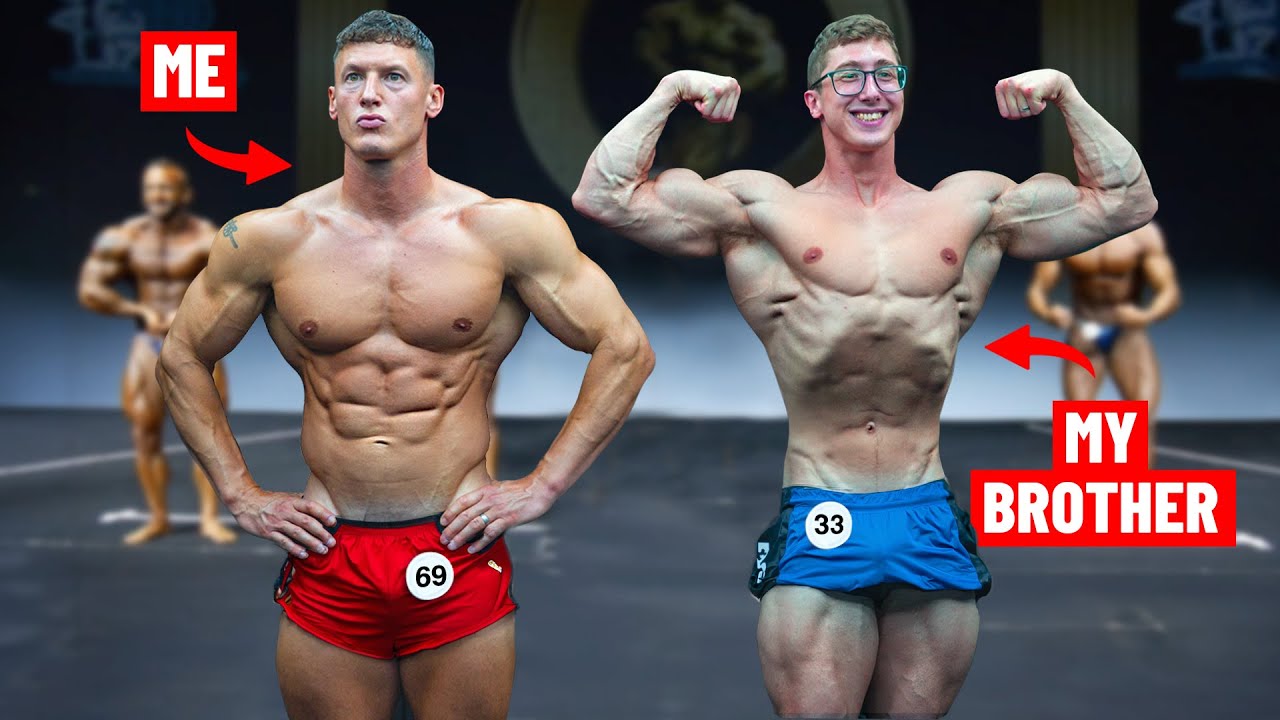 YouTube post by @MattDoesFitness for Gymshark. Caption reads: Natural Bodybuilding Competition vs My Little....