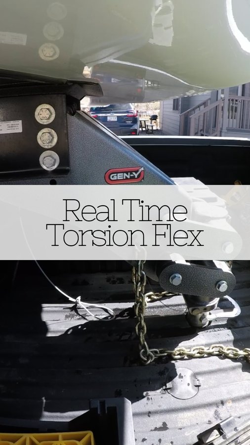Instagram post by @winn_on_the_road for GenY Hitch. Caption reads: Check out @genyhitch torsion flex in real....