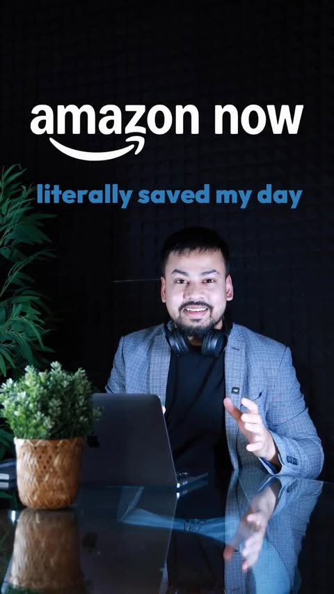 Instagram post by @saurabh.kishu for Amazon AE. Caption reads: From cart to doorstep in no time — Amazon Now....