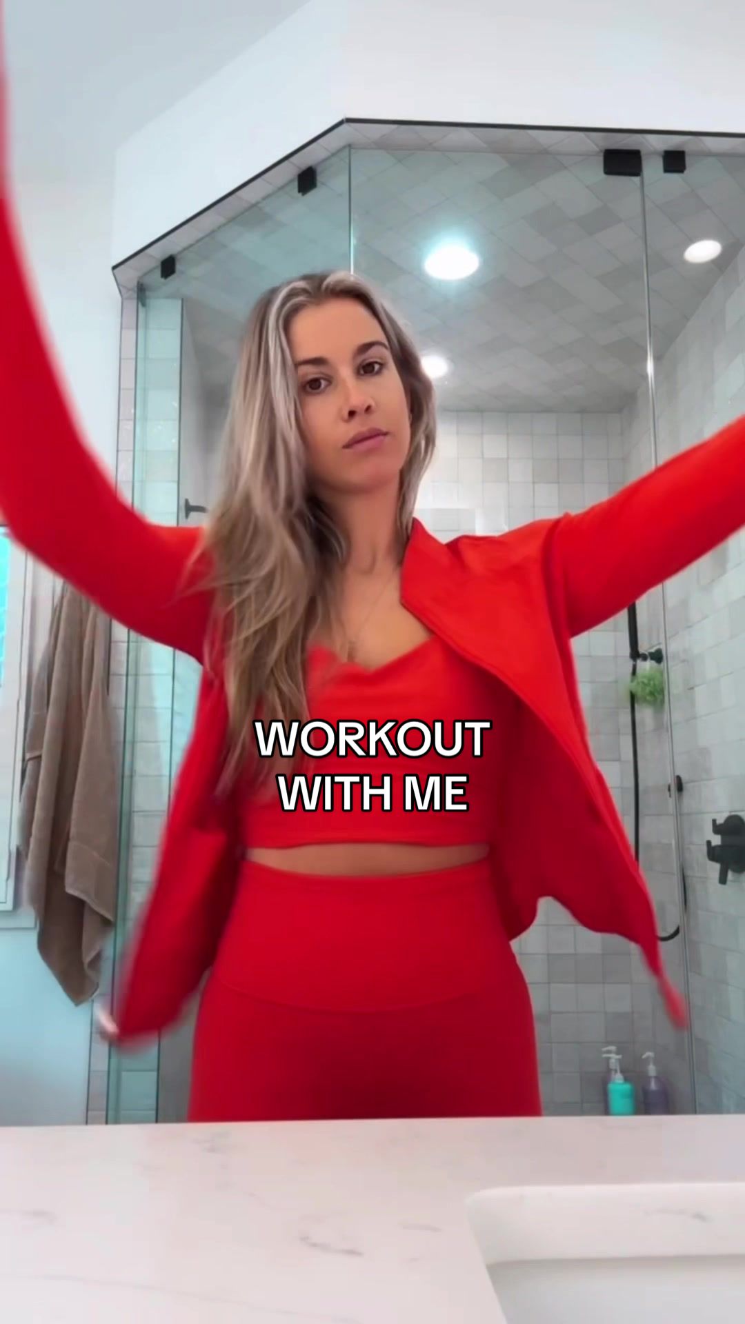 TikTok post by @katelynrosebrown for Athleta. Caption reads: Nothing like a cute workout set to get you....