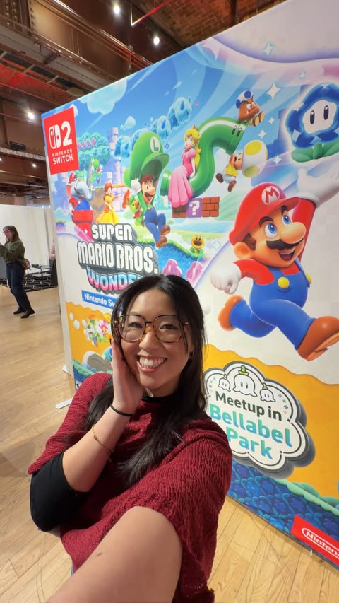 Instagram post by @cozycornerkai for Nintendo. Caption reads: [...] first day of school btw🥹 thank you....