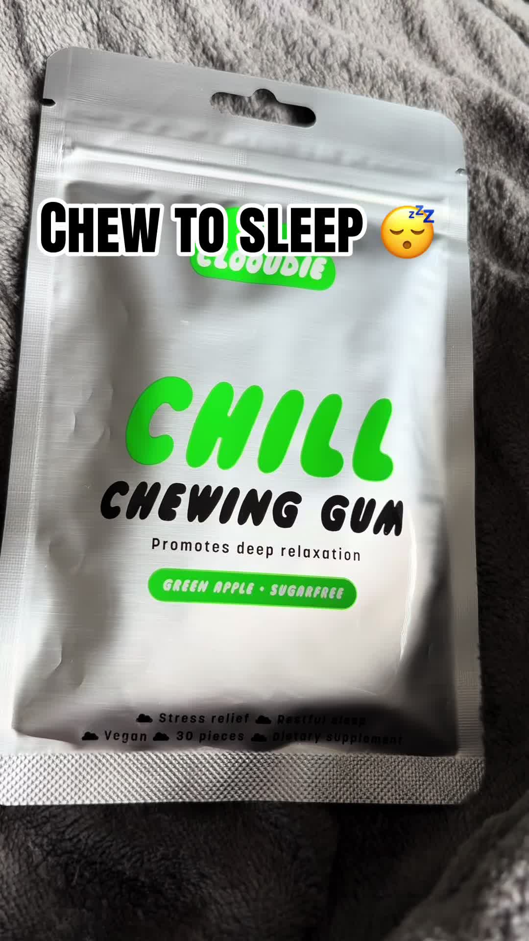 TikTok post by @foodexpert1013 for Clooudie. Caption reads: [...] #sleep #chewthevibes #chill #sleepaid....