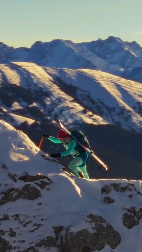 Instagram post by @kyleektoth for Travel Alberta. Caption reads: Meet Kylee Toth, a champion ski mountaineer,....