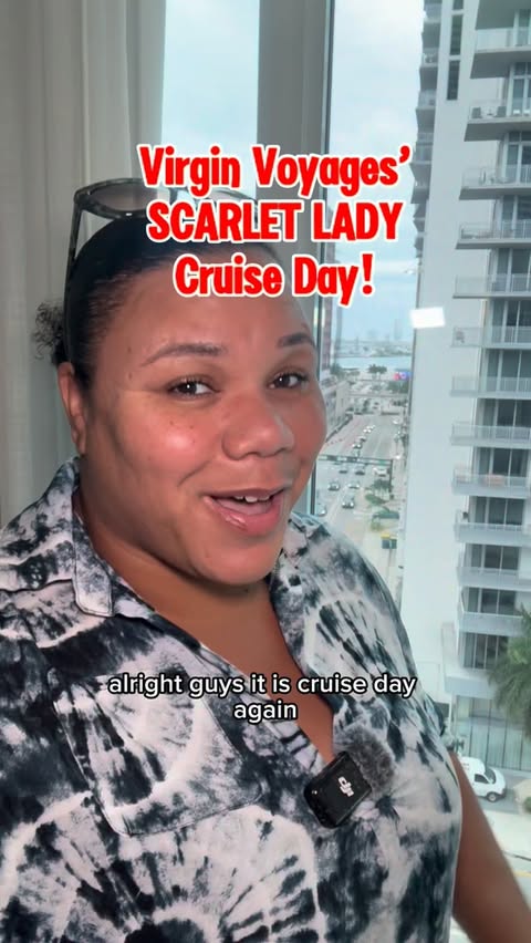 Instagram post by @mhfamilyadventures for Virgin Voyages. Caption reads: Virgin Voyages Scarlet Lady! It’s CRUISE DAY!....