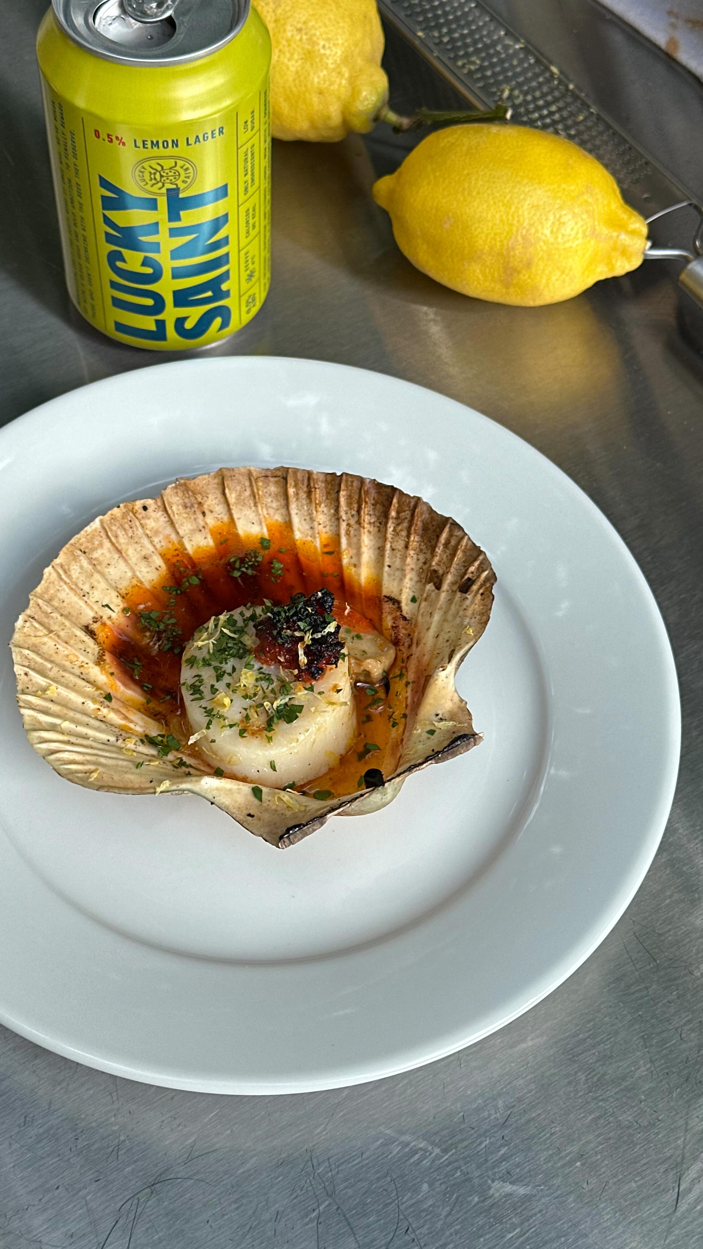 Instagram post by @james__holdsworth for Lucky Saint. Caption reads: [...] and lemon sole in the pizza oven with....