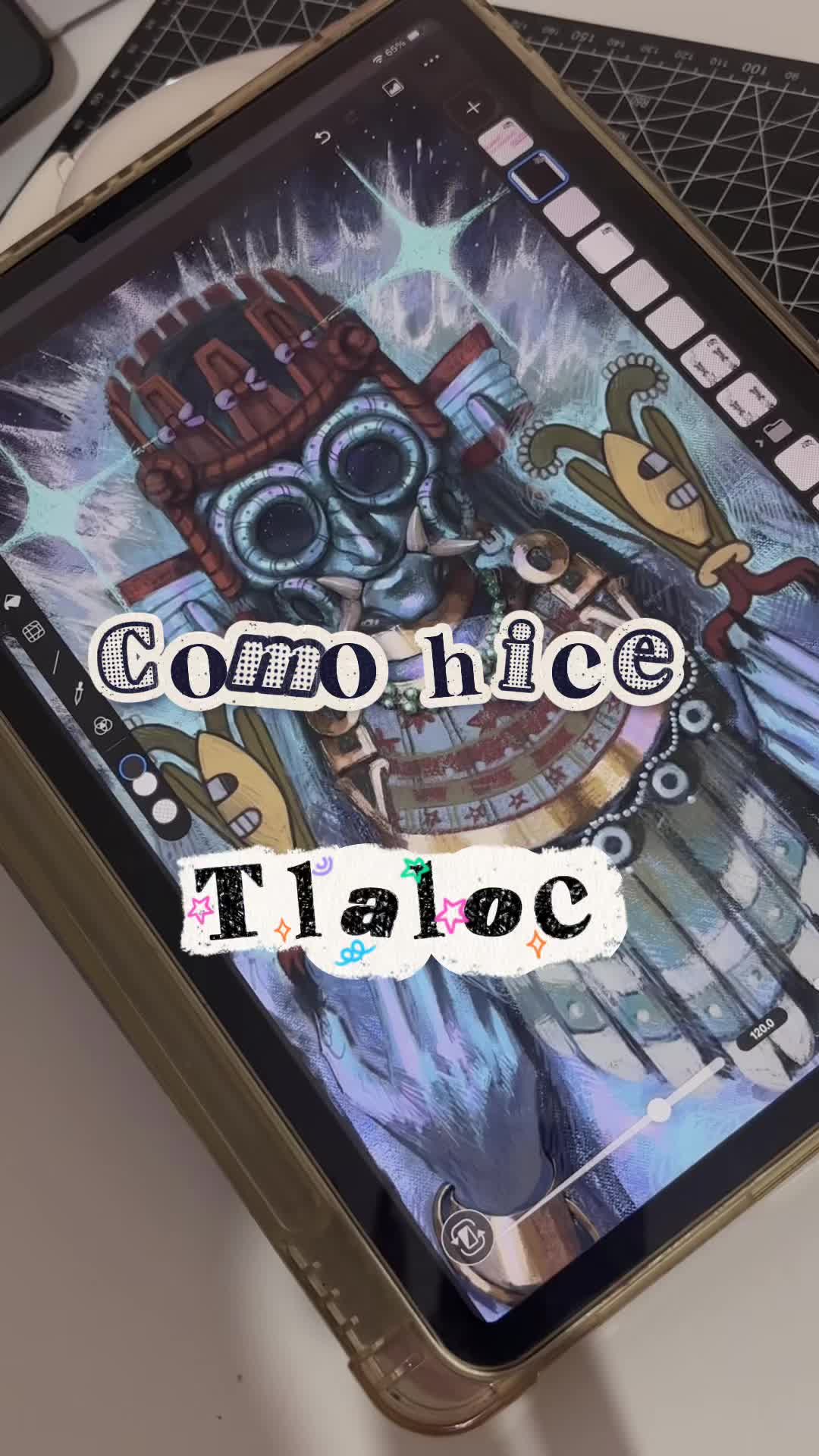 TikTok post by @effipeonia for Clip Studio Paint. Caption reads: Como hice a Tlaloc con @Clip Studio Paint....