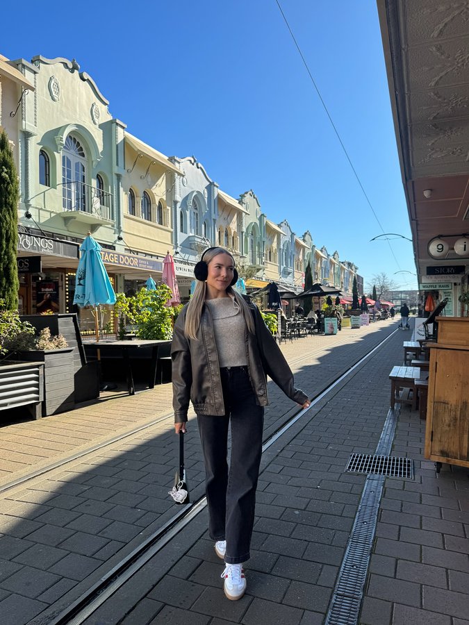 Instagram post by @ellamadeitpretty for City Beach. Caption reads: [...] of morning 🤍☕️🧇🫐

Jacket & shoes....