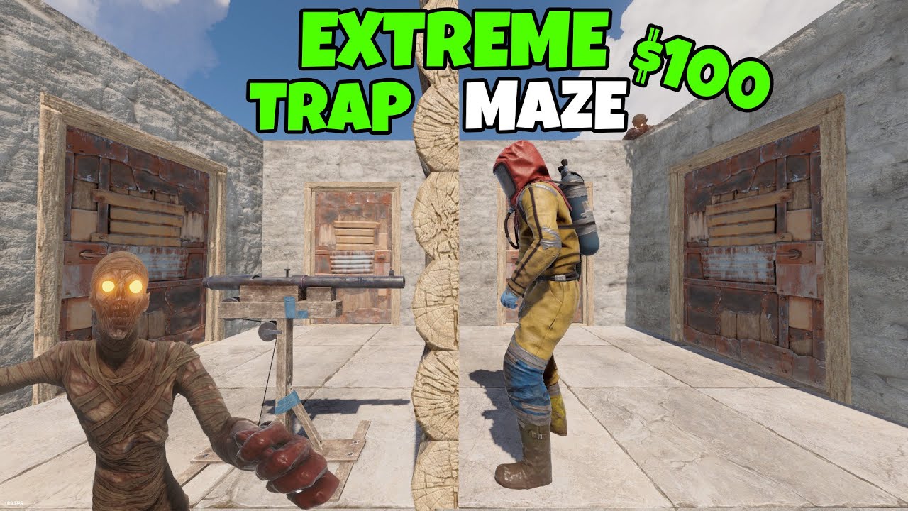 YouTube post by @OblivionYouTube for Arozzi. Caption reads: RUST | EXTREME TRAP MAZE CHALLENGE for $100!....