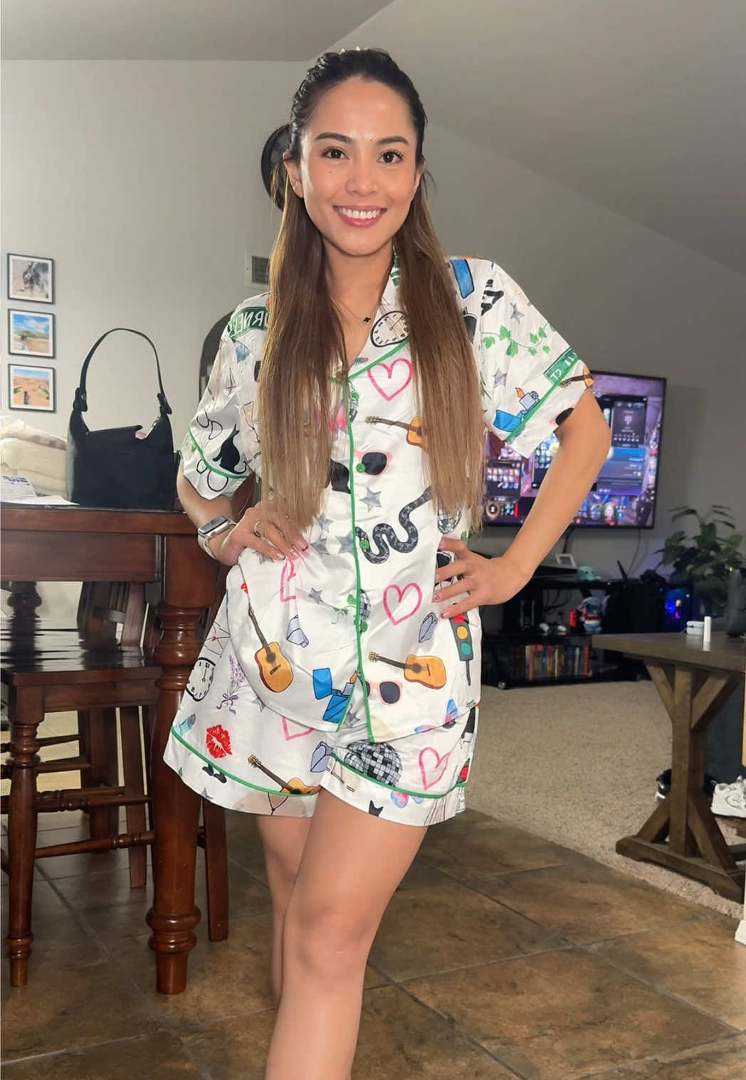 TikTok post by @jennyabroad for SheShow. Caption reads: [...] been obsessed with pajamas lately! 🤭....