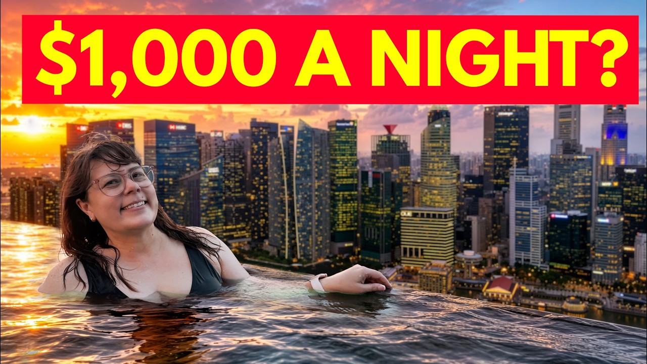 YouTube post by @OrdinaryAdventures for Aura Frames. Caption reads: Marina Bay Sands: Once-in-a-Lifetime Hotel Stay or....
