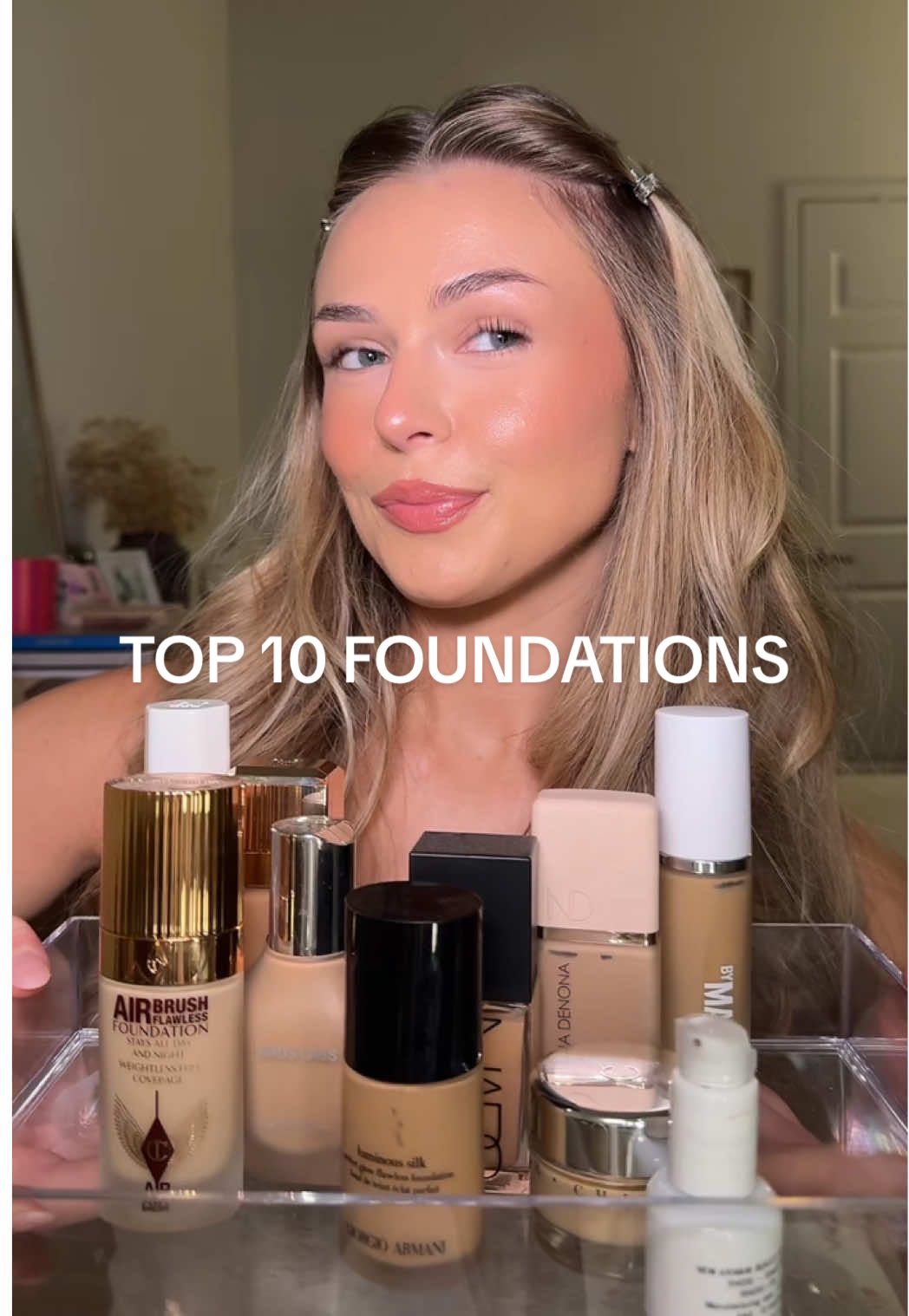 TikTok post by @shaanlew for NARSCosmetics. Caption reads: ranking my top 10 HIGH END foundations from ur fav....