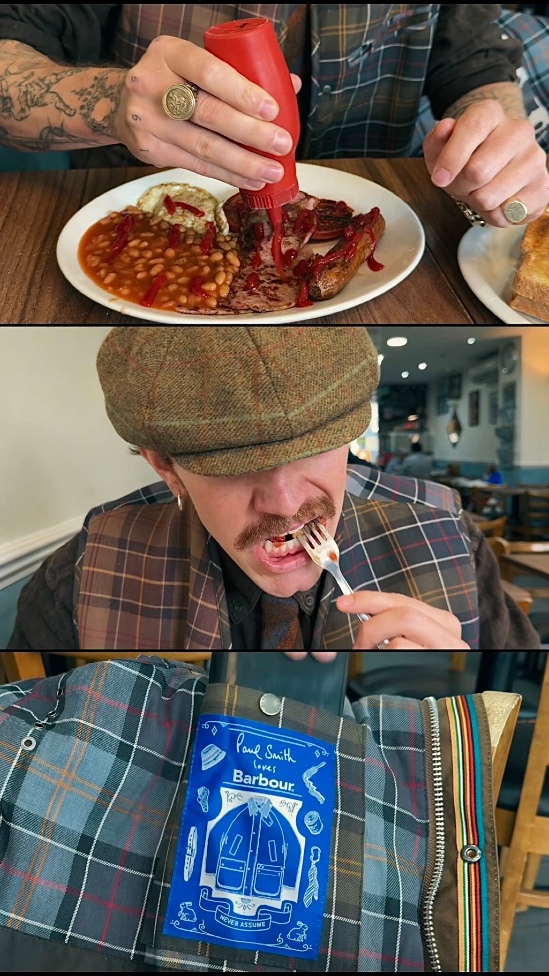 Instagram post by @josefmiichael for Paul Smith. Caption reads: Proper way to start the day. Better not spill....