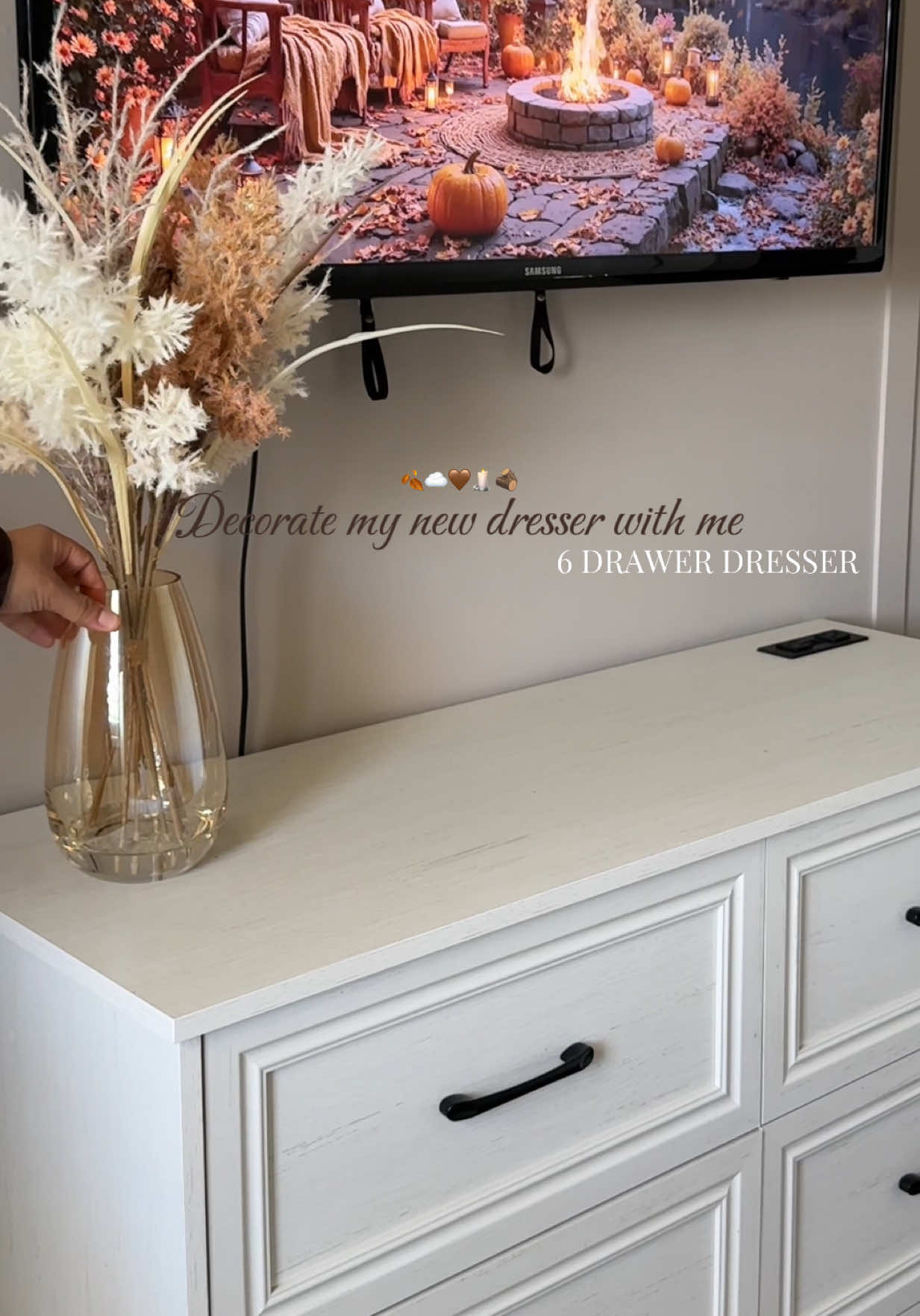 TikTok post by @yesiggx for Vabches. Caption reads: Decorate my new dresser with me!!🍂✨🤎  I’m....
