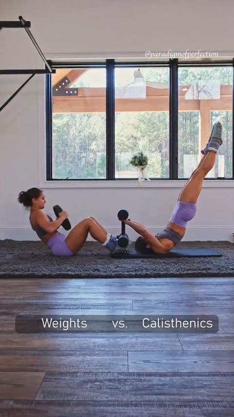 Instagram post by @paradigmofperfection for Transparent Labs. Caption reads: Calisthenics vs weights: bicycle dragon flag vs.....