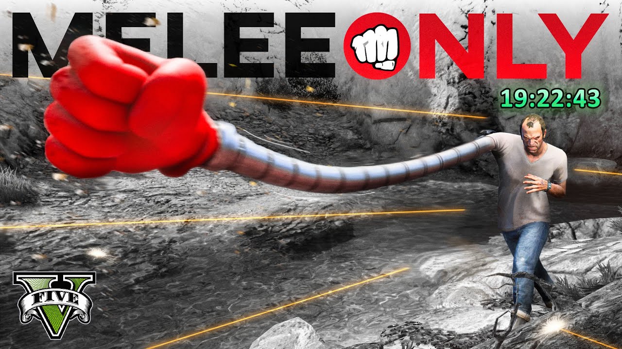 YouTube post by @DarkViperAU for Makeship. Caption reads: Can You Beat GTA V Using ONLY Melee? - Part 3.