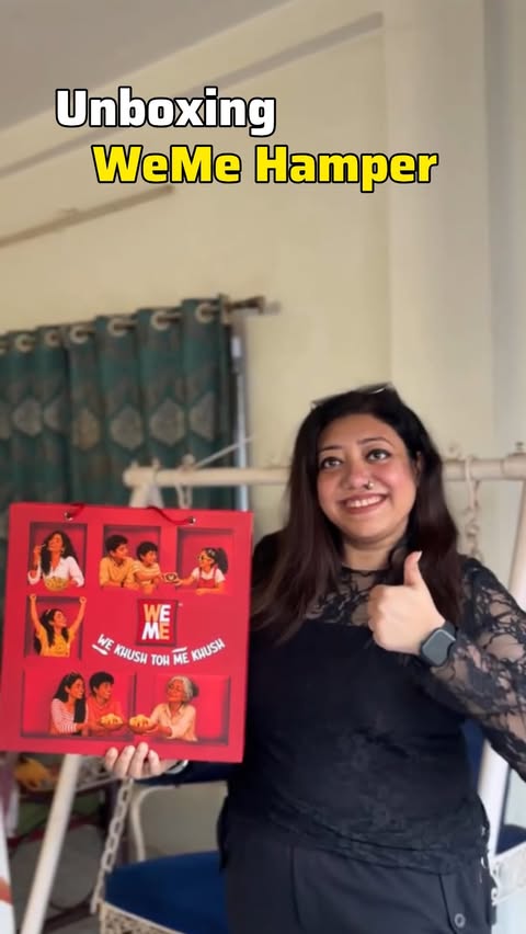 Instagram post by @thealwayshungrylady for Emami Healthy & Tasty. Caption reads: Just unboxed WeMe’s snacking range, and there’s so....