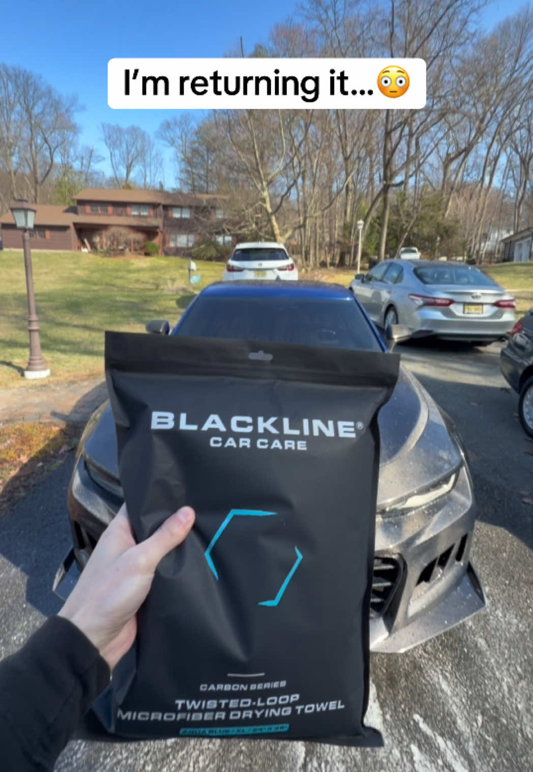 TikTok post by @carbon.ss for Blackline Car Care. Caption reads: These drying towels from @Blackline work like....