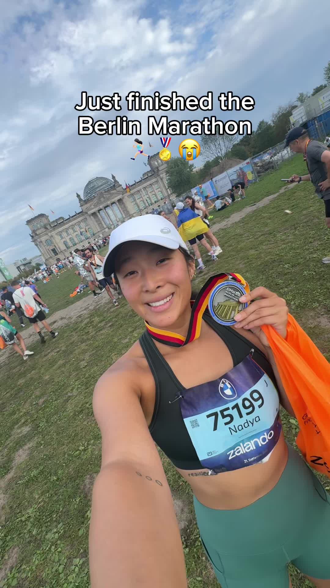 TikTok post by @nadyaokamoto for Bombas. Caption reads: [...] perfect post-marathon combo @Bombas 🥰 use....