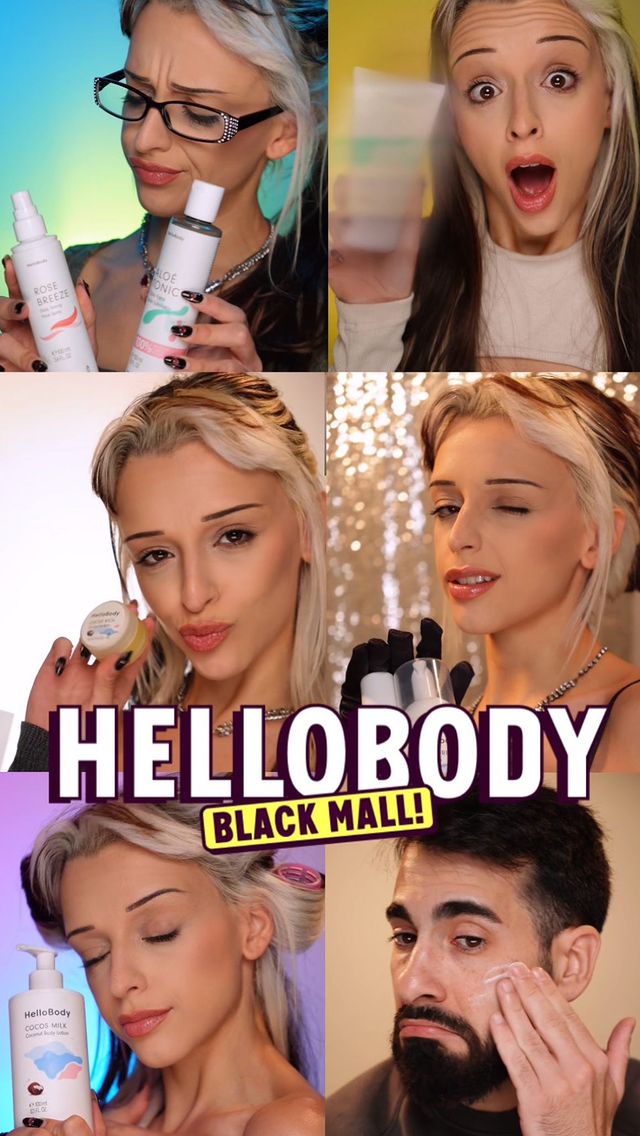Instagram post by @scarlett_beautyx for HelloBody. Caption reads: Pronti per il Black Friday? Con il Black Mall di....