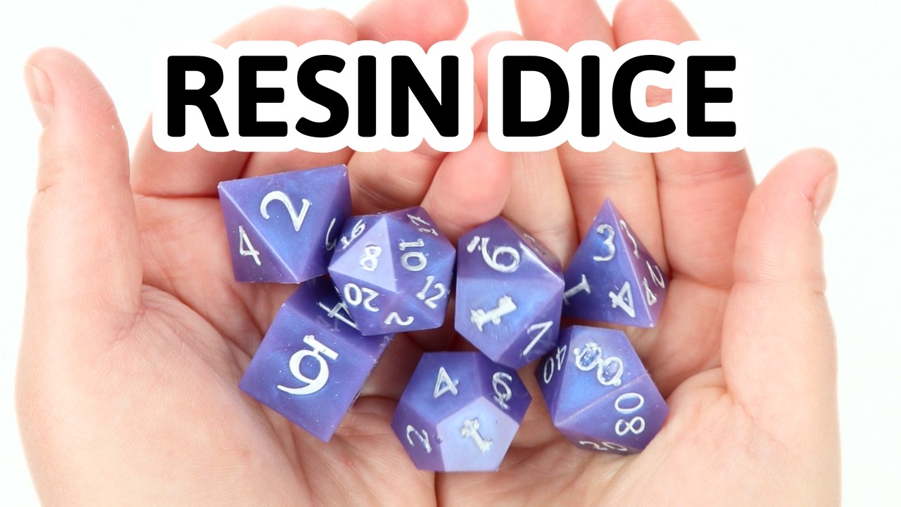 YouTube post by @ABCrafty for Darn Good Yarn. Caption reads: How to Make Resin Dice | Beginner DnD Dice....