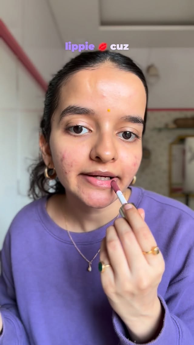 Instagram post by @dumpdiyaa for Plum Goodness. Caption reads: grwm while i pretend mumbai has actual winters😌❄️....