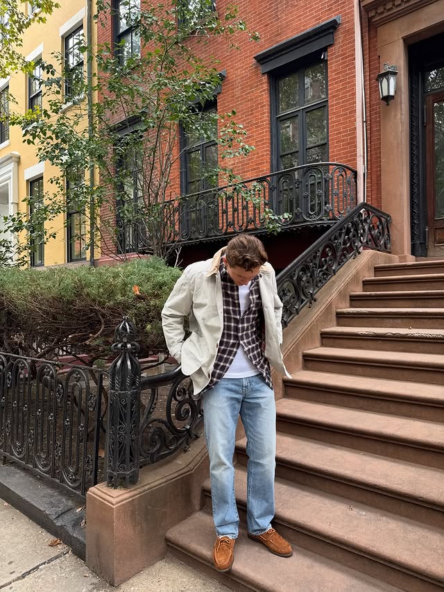 Instagram post by @sammybatchelder for J.Crew. Caption reads: Bringing the @jcrew barn jacket into the rotation....