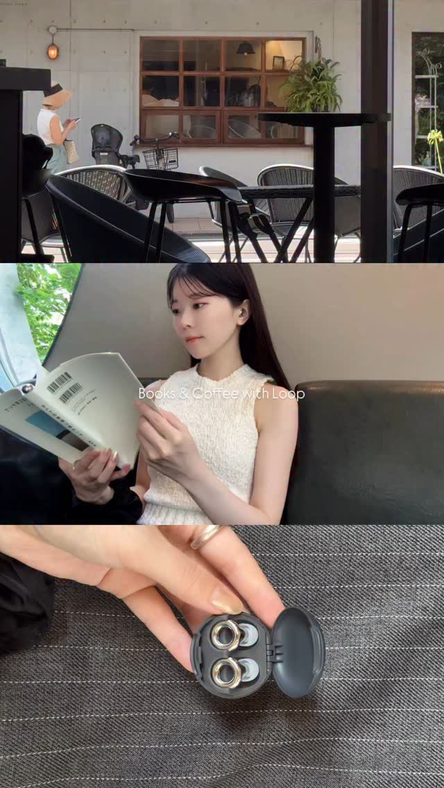 Instagram post by @98_02n for Loop Earplugs. Caption reads: カフェで読書する休日🍃

アクセサリー感覚でつけられるお洒落アイテムをゲットしたので
この日はつけ....