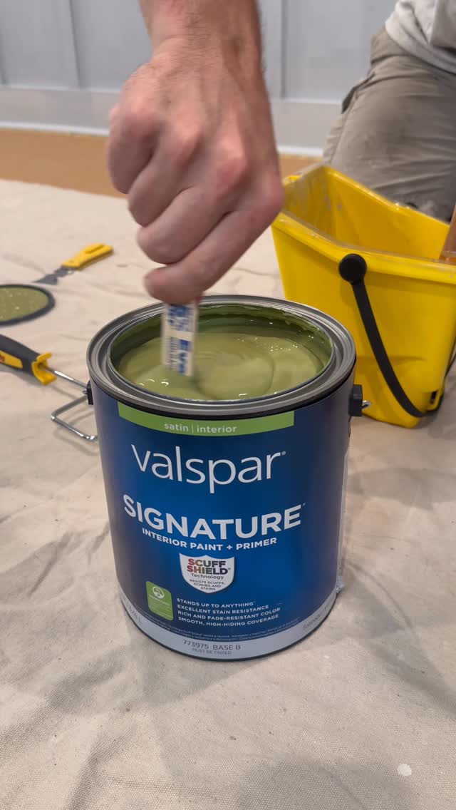 Instagram post by @builtwithtools for Valspar. Caption reads: #ad Major upgrade to the living space with....