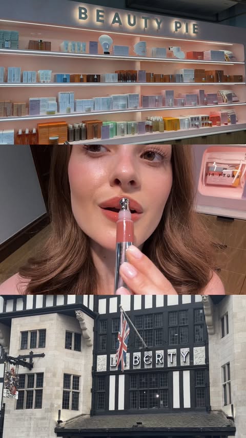 Instagram post by @elliseferguson for BEAUTY PIE. Caption reads: ad @beautypie has a new home inside @libertylondon....