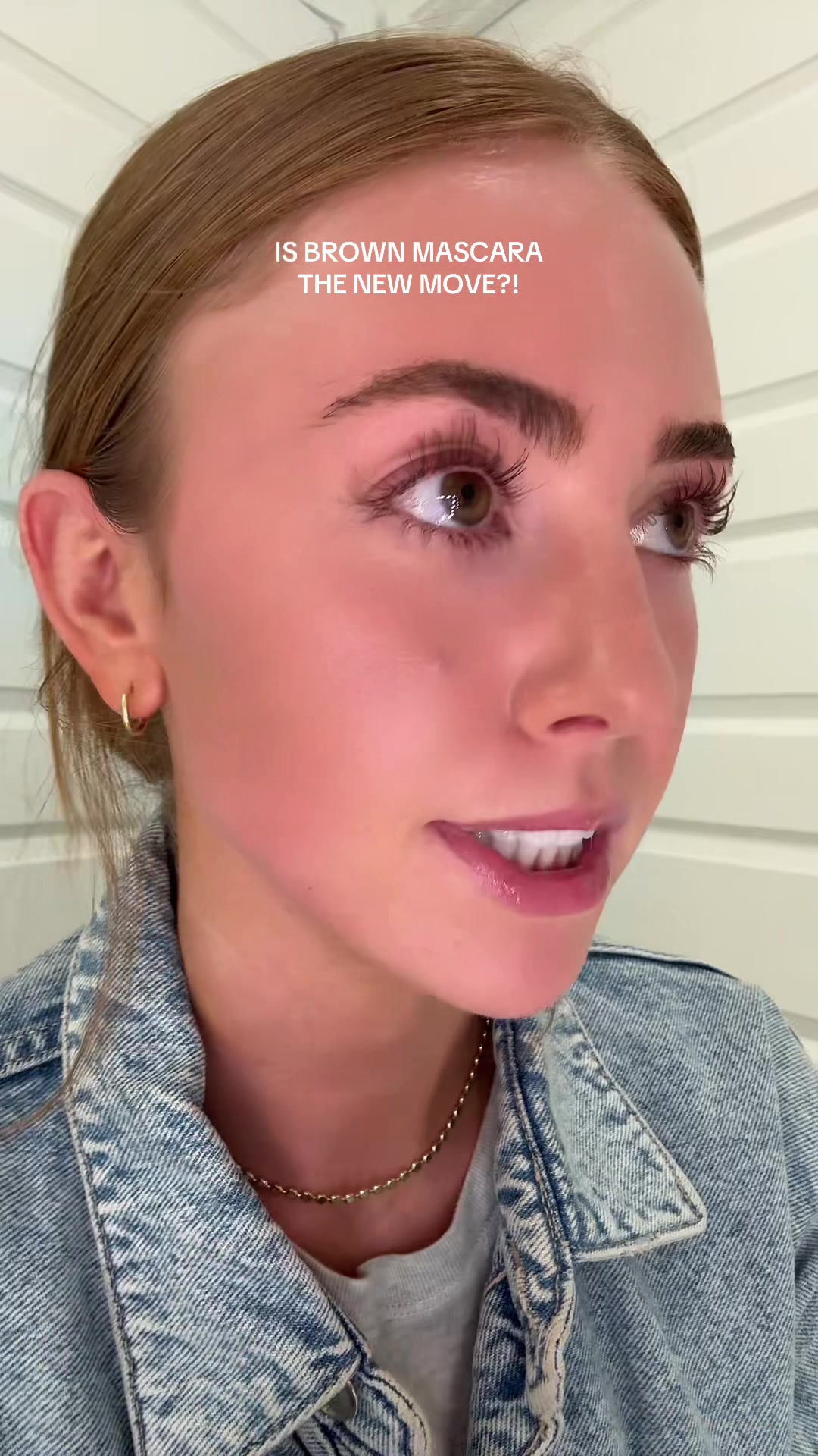 TikTok post by @itsaprilsanders for Babe Original. Caption reads: [...] mascara in brown?!? #brownmascara....